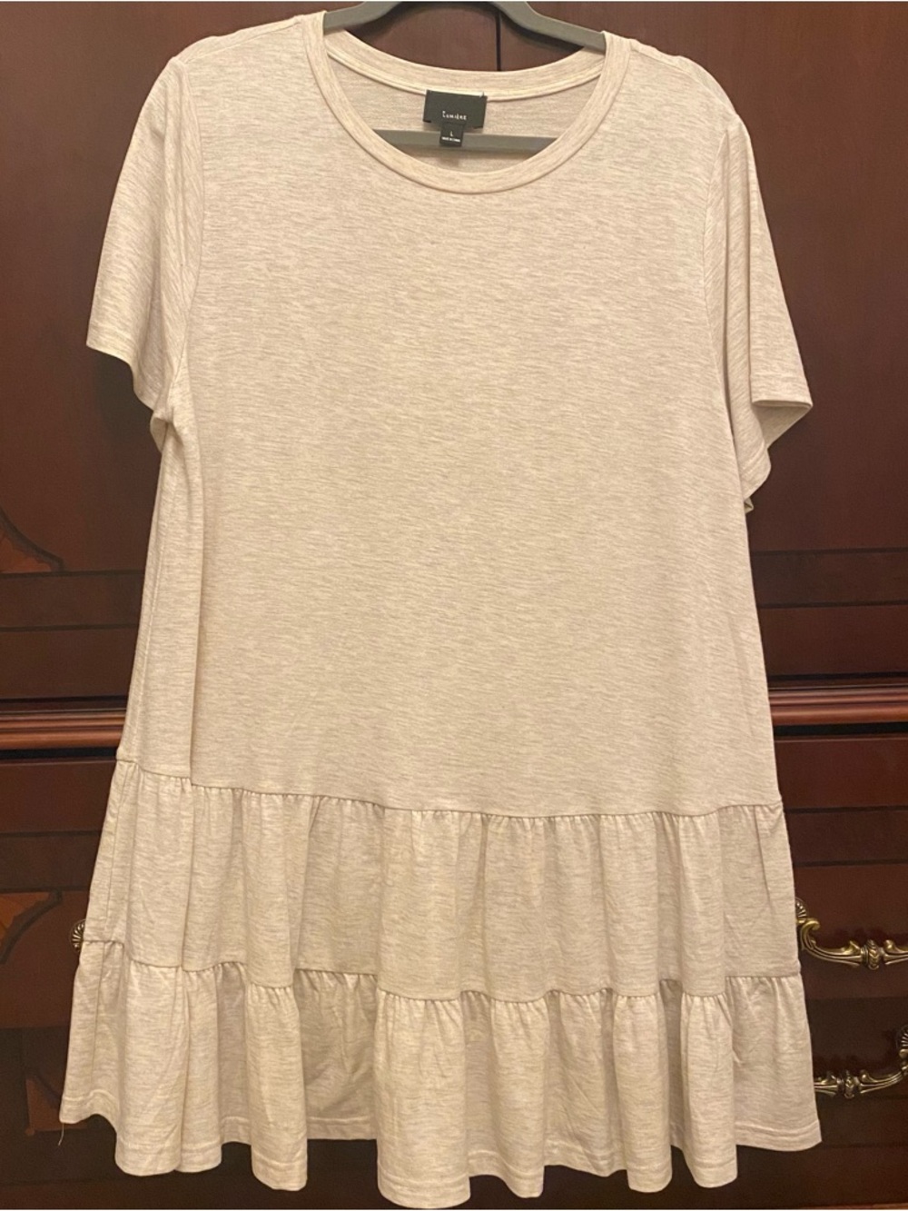 Cream Short Sleeve Ruffle Hem Mini Dress
